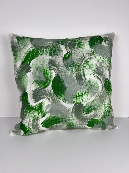 Fools Brush In - Brush Strokes Linen Cushion Cover (Off White Linen) Bottle Green, Sage & Pewter Green
