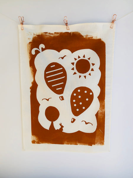Golden Copper Hot Air Balloons (Collab #1) - Linen Tea Towel