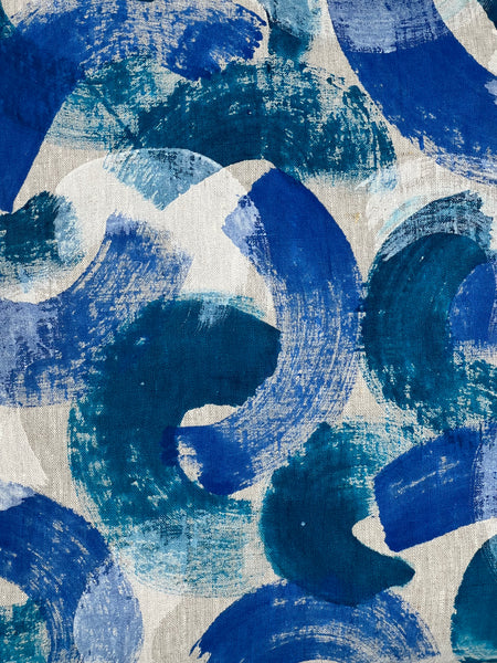 Fools Brush In - Brush Strokes Linen Cushion Cover (Oatmeal Linen) Blue, Teal & Pearl White